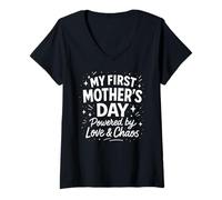 Women's My First Mother's Day Powered By Love & Chaos - Mama V-Neck T-Shirt