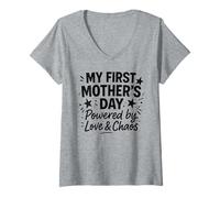 Women's My First Mother's Day Powered By Love & Chaos - Mama V-Neck T-Shirt