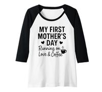 Womens My First Mother's Day Running On Love & Coffee - Mama Raglan Baseball Tee
