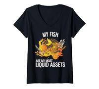 Women's My Fish are My Most Liquid Assets Funny Investing V-Neck T-Shirt