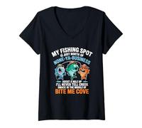 Womens My Fishing Spot is None Ya Business V-Neck T-Shirt