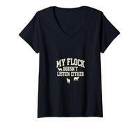 Women's My Flock Doesn't Listen Either Funny Christian Mom V-Neck T-Shirt