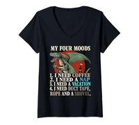 Women's My Four Moods I Need Coffee I Need A Nap Dragon Coffee Lover V-Neck T-Shirt