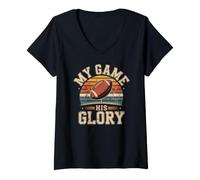 Women's My Game His Glory Christian Football Faith V-Neck T-Shirt
