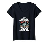 Womens My Gardens Always Hopping Frog Garden Cute Scene V-Neck T-Shirt