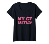 Womens My GF Bites Funny My Girlfriend Bites Shirt V-Neck T-Shirt