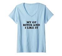 Womens My Girlfriend Bites and I Like It V-Neck T-Shirt