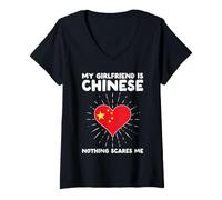 Women's My Girlfriend is Chinese Nothing Scares Me - China Heart V-Neck T-Shirt