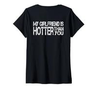 Women's My Girlfriend is Hotter Than You (ON THE Back) V-Neck T-Shirt