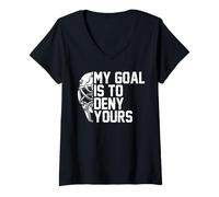 Womens My Goal is to Deny Yours Funny Ice Hockey Fan Winter Sports V-Neck T-Shirt