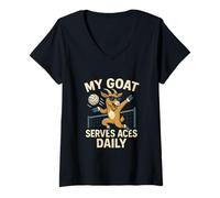 Womens My Goat Serves Aces Funny Volleyball Design V-Neck T-Shirt