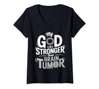 Womens My God Is Stronger Than Brain Tumor Awareness V-Neck T-Shirt