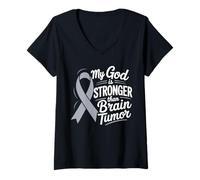 Womens My God Is Stronger Than Brain Tumor Awareness V-Neck T-Shirt