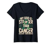 Women's My God is Stronger Than Cancer Gallbladder V-Neck T-Shirt
