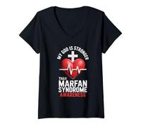 Women's My God is Stronger Than Marfan Syndrome V-Neck T-Shirt
