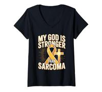 Women's My God is Stronger Than Sarcoma Christian Hope V-Neck T-Shirt