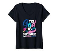 Womens My God is Stronger Than Thyroid Cancer V-Neck T-Shirt