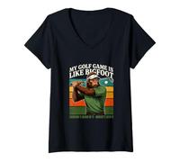 Women's My Golf Game is Like Sasquatch Retro Golf Joke V-Neck T-Shirt