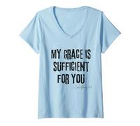 Womens My Grace is Sufficient for You 2 Corinthians 12:9 Faith V-Neck T-Shirt