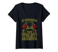 Womens My Granddaughter Wears Combat Boots Woman Soldier V-Neck T-Shirt