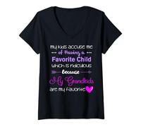 Womens My Grandkids are My Favorite Funny Grandma V-Neck T-Shirt