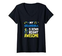 Women's My Grandma is Down Right Awesome Down Syndrome Awareness V-Neck T-Shirt