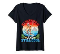 Women's My Grandpa is 97 Years Old and Still Cool Retro Surfer Beach V-Neck T-Shirt