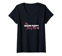 Womens My Grandpuppy Loves Me Grandma of Dogs or Puppy V-Neck T-Shirt