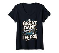 Women's My Great Dane Thinks He's a Lap Dog Giant Dog V-Neck T-Shirt