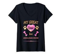 Women's My Great Love is an Andalusian-Hound V-Neck T-Shirt