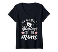 Womens My Greatest Blessings Call Me Mom Life Mother's Day Parent V-Neck T-Shirt