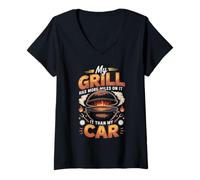 Women's My Grill Has More Miles On It Than My Car BBQ Pitmaster V-Neck T-Shirt
