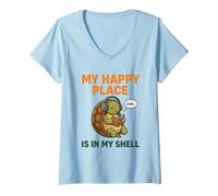 Womens My Happy Place is My Shell Reading Book Box Turtle Introvert V-Neck T-Shirt