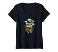 Womens My Happy Place is the Rain - Rainy Day Lover V-Neck T-Shirt