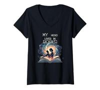 Womens My head lives in books - Cute reading and literature lovers V-Neck T-Shirt