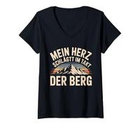 Womens My Heart Beats to the Mountains Rhythm Nature Design V-Neck T-Shirt