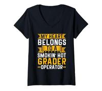 Womens My Heart Belongs to A Smokin' Hot Grader Operator V-Neck T-Shirt