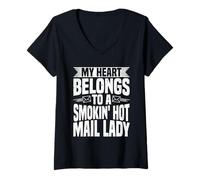Womens My Heart Belongs to a Smokin' hot Mail Lady - Mail Lady V-Neck T-Shirt