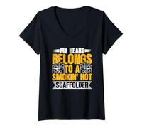 Womens My Heart Belongs to A Smokin' Hot Scaffolder Scaffolding V-Neck T-Shirt