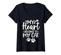 Womens My heart belongs to my cat V-Neck T-Shirt