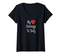 Womens My Heart Belongs to Troy Girlfriend Wife Spouse V-Neck T-Shirt