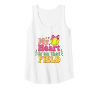 Womens My Heart is On that Field, Funny Softball Saying Tank Top