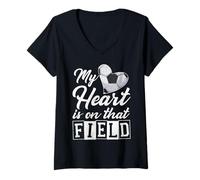 Women's My Heart is On that Field Soccer Player Mom V-Neck T-Shirt