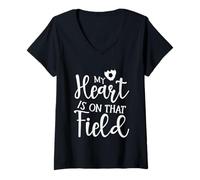 Womens My Heart is On That Field Soccer Women V-Neck T-Shirt