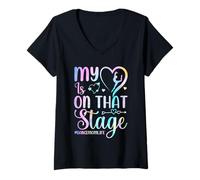 Womens My Heart Is On That Stage Tie Dye Dance Mom Life Dancing V-Neck T-Shirt
