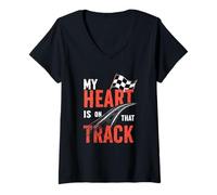 Womens My Heart Is On That Track Drag Racing Race Car Driver Gifts V-Neck T-Shirt