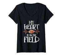 Womens My Heart is On The Field Player Fan Football Season V-Neck T-Shirt