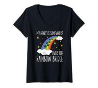 Womens My Heart is Somewhere Over The Rainbow Bridge Dog Lover V-Neck T-Shirt