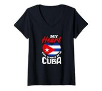 Women's My Heart Will Always Be in Cuba Roots Heritage V-Neck T-Shirt