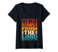 Women's My Help Comes from the Lord Psalm 121:1-2 Vintage V-Neck T-Shirt